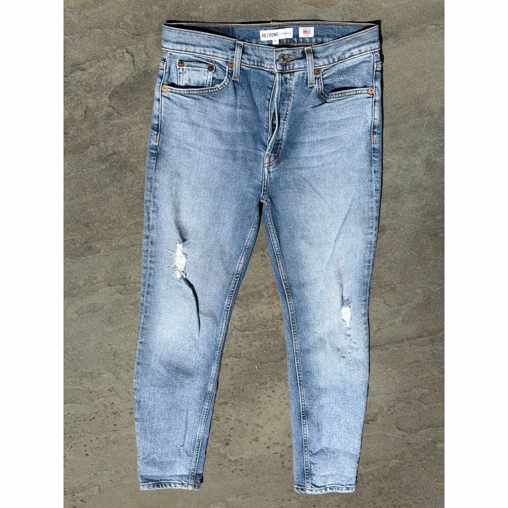 RE/DONE Originals High Rise Slim Fit Ripped Jeans Blue 28